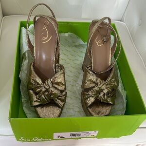 Sam Edelman KRISTEN Gold DISO LEA Heels with Bow Detail, New in Box. Platform
